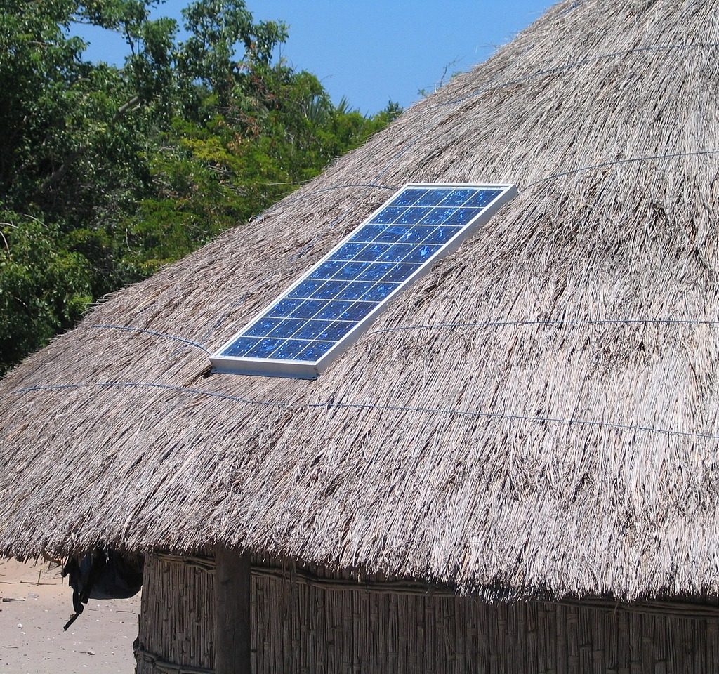 solar panel, roof, straw