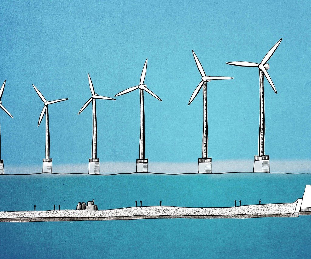 wind turbine, sea, ocean